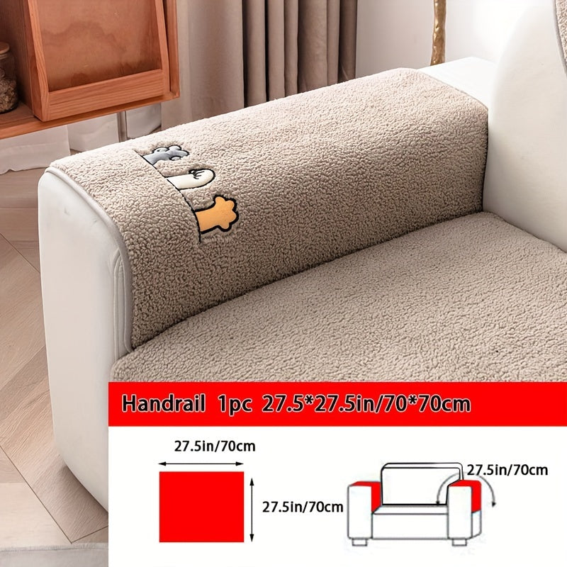 Sofa Cover Thick Plush Shearling Panels with Animal and Bone Embroidery and Non-Slip Feature for 2 to 4 Seats