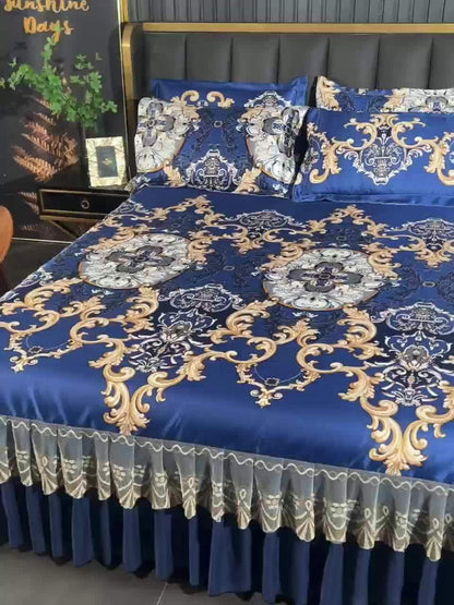 Ruffled Floral Bedspread Mat Set with Two Pillowcases, Twin to King Sizes and Four Pattern Choices