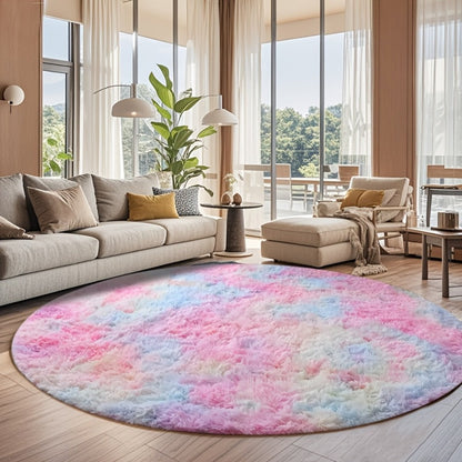 Area Rug Fluffy Faux-Fur Shag in Solid, Tie-Dye and Ombre Colors with Six Retained Room Sizes