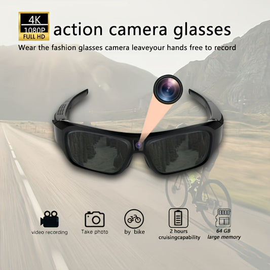 4K Camera Glasses UHD Sports Action Cam - 2-Hour Recording, Body Camera Wearable, Bike Running Cycling Recorder, Meeting Minutes, 3840x2160P 30fps, Optional 64GB, Models A31 A33 S36