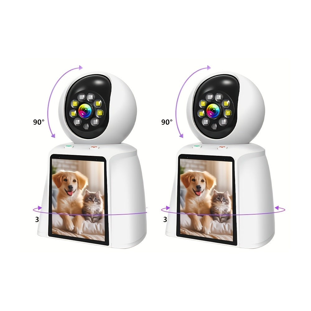 Security Camera 1080P Pet Monitor with 3-Inch Screen, Video Calling, Two-Way Talk and 1 or 2 Pack