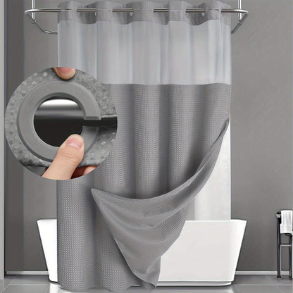Hookless Waffle Shower Curtain with Snap-In Liner, Sheer Top Window, Four Colors and 74 x 71-Inch Size