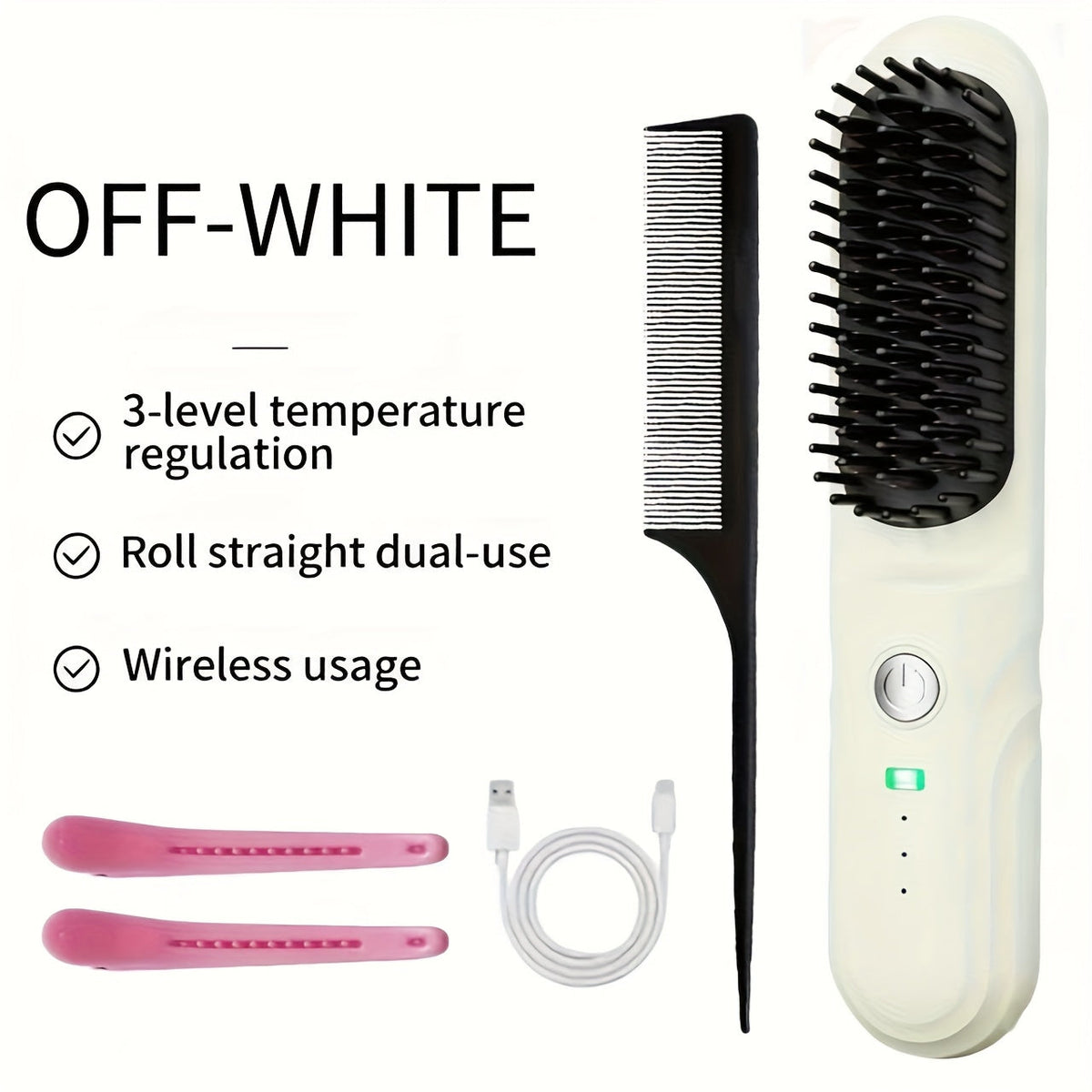 Wireless Hair Straightener Comb - Portable Cordless Straightening Brush with 3-Min Fast Heat, 3 Temp Settings 170-190°C