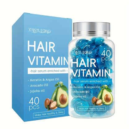 Hair Oil Capsules 40pcs — Keratin Hair Vitamin Essence with Moroccan Argan Oil, Avocado Oil & Jojoba Oil | No-Rinse Deep Nourishing & Smoothing Treatment for Frizz Control & Shine | All Hair Types
