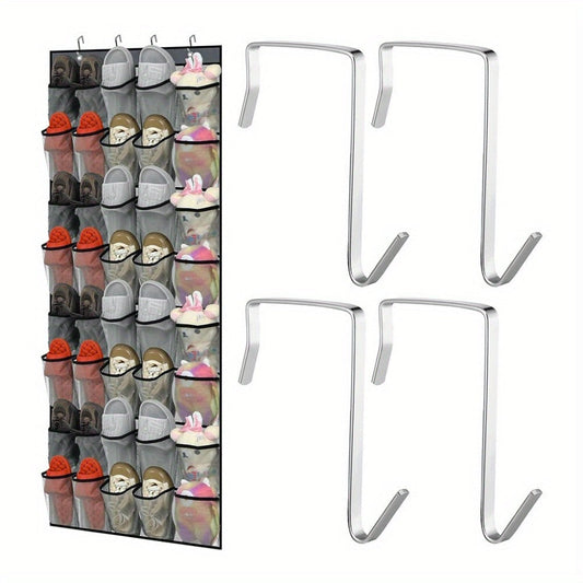 Over the Door Shoe Organizer 40 Pockets with 4 Hooks – Durable Fabric Hanging Shoe Storage for Closet, Entryway & Bedroom – Space-Saving Door Shoe Rack in Gray, White & Black