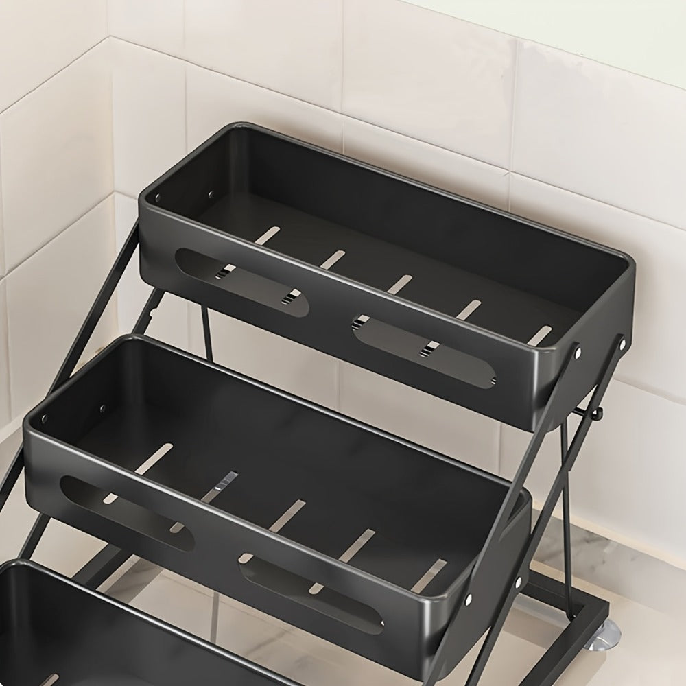 Three-Tier Foldable Spice Rack Organizer in Black or White with Front Rails and Side Supports