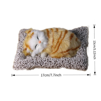 Stuffed Cat Plush Toy Realistic Sleeping Kitten with Meow Sound Soft Faux Fur Simulation Cat Doll Desk Decor Birthday Christmas Gift for Kids Cat Lovers
