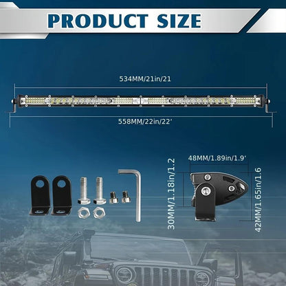 LED Work Light Bar Kit for Off-Road Truck Jeep SUV ATV UTV Tractor, 12-24V 2000-3000LM Combo 22in 10in + 4in Spot Flood Lights, No Battery Required, Hard Wire or Direct Power