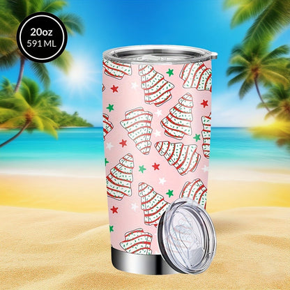 Insulated Tumbler 20oz Christmas Tree Cookie Graphic in Pink Stainless Steel with Lid and Straw