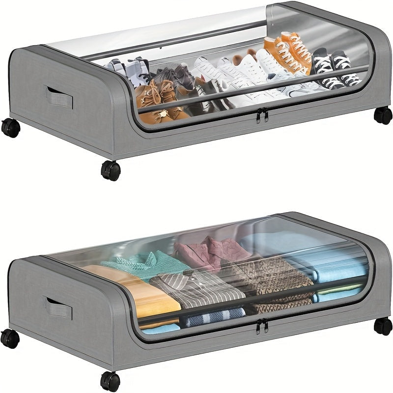 Rolling Under-Bed Storage Organizer Set with Two Lidded Bins, Locking Wheels and Black or Gray Options