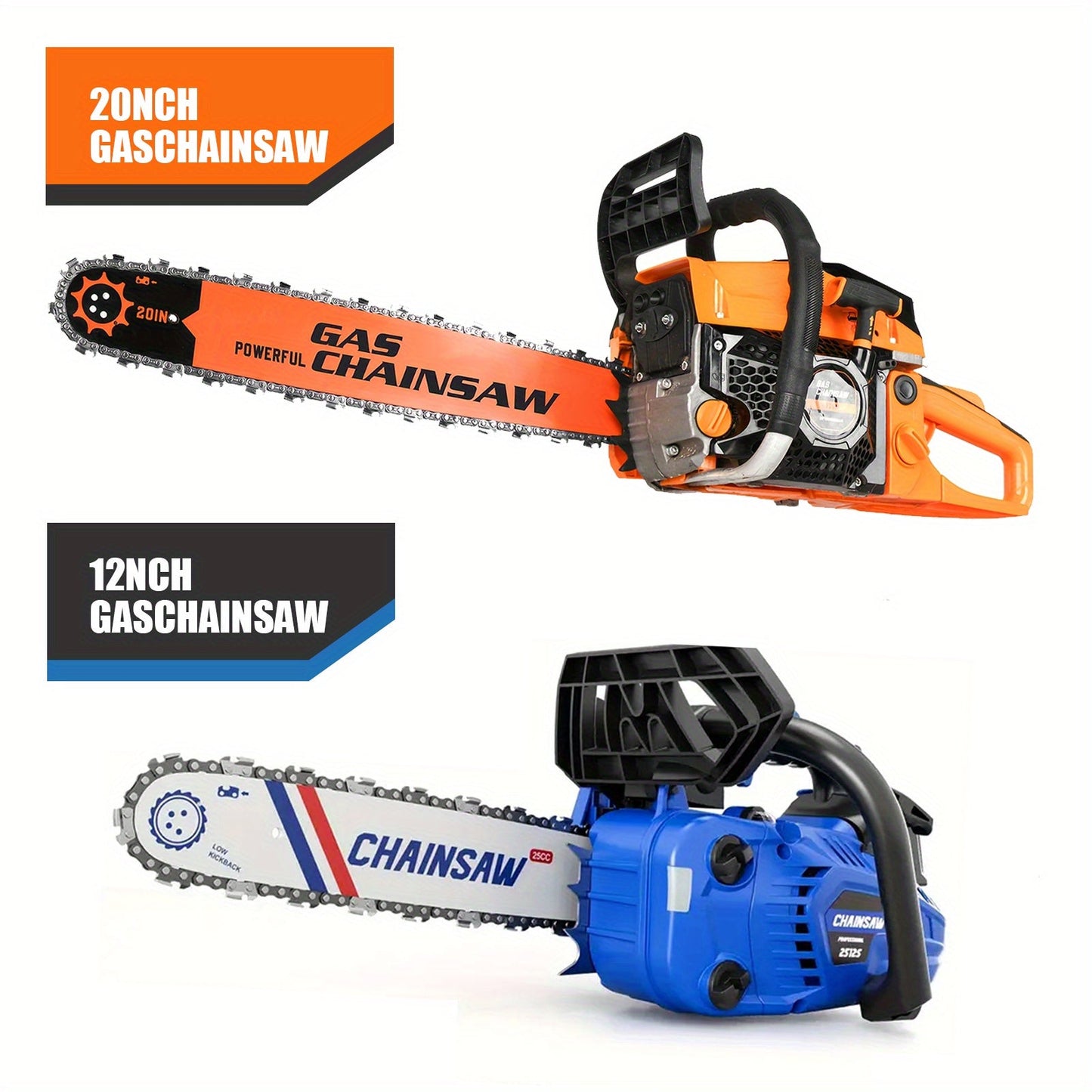 Mixed Gas Chainsaw Options with 12-Inch Compact Color Models and 20-Inch BlackRed Configuration