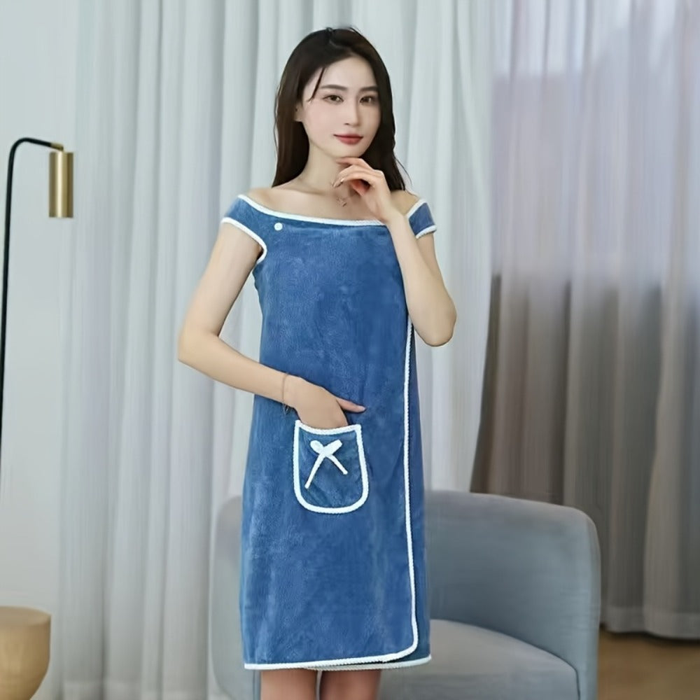 Wearable Bath Towel Wrap with Bow Detail, Shoulder Loops and Four Exact Light Purple or Pink Size Options