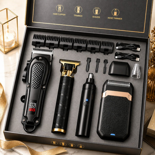 Electric Grooming Kit for Men with LCD Display - Cordless Rechargeable Hair Clipper & Trimmer Set, Home Travel & Car Use, Gift for Husband Boyfriend Dad, Black Blue