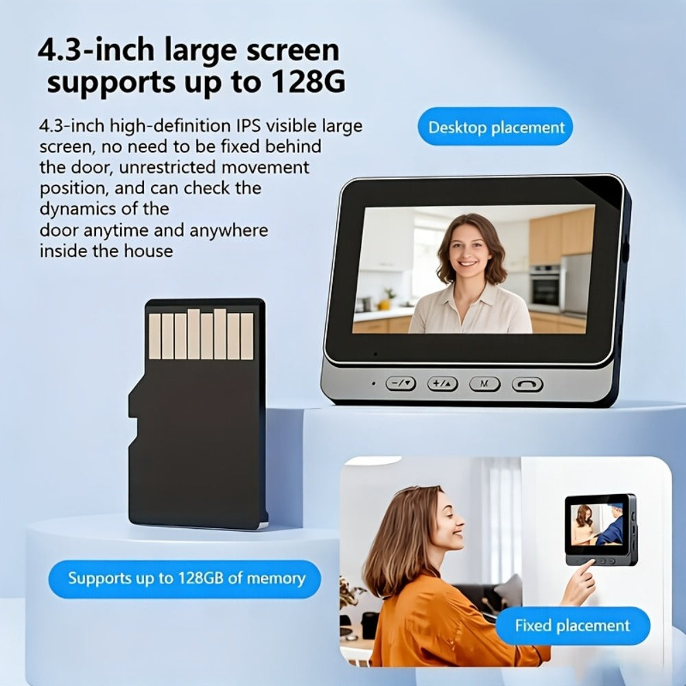 1296P Video Doorbell with 4.3" Indoor Monitor & Local SD Storage - No WiFi No App Required, Two-Way Audio