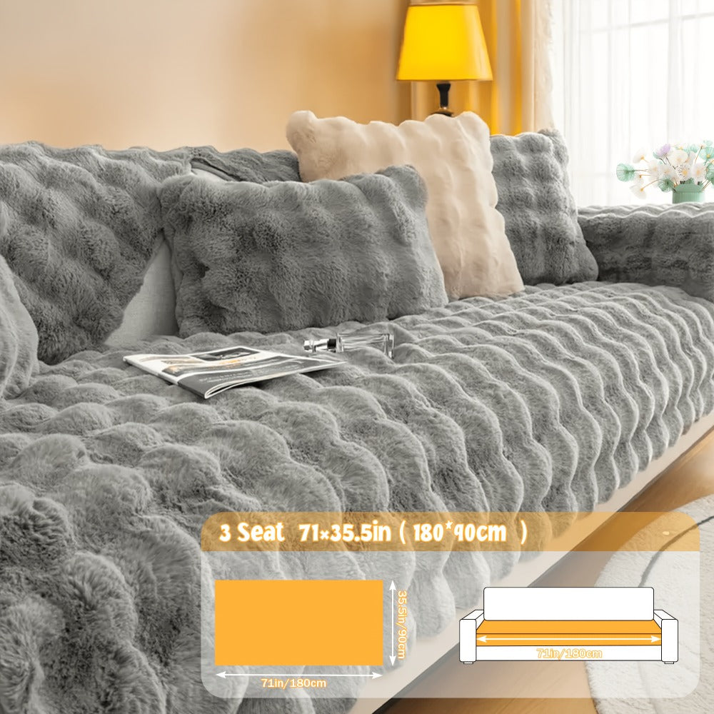 Sofa Cover Bubble Faux Rabbit Fur Panels with Silicone Non-Slip Backing for Seat, Armrest or Backrest