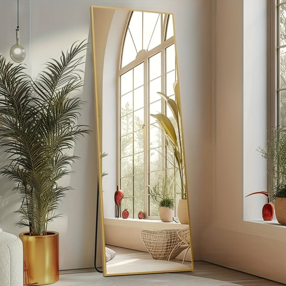 Full Length Mirror Floor Standing, Arched & Rect Body Mirror with Stand, Hanging or Leaning Wall Mirror, Aluminum Alloy Thin Frame for Bedroom Hotel Bathroom