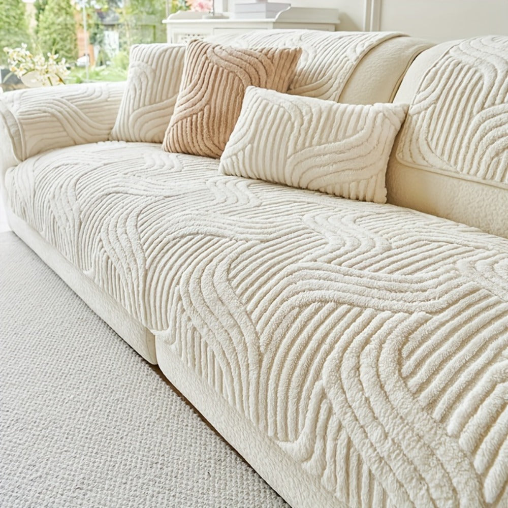 Sofa Cover Wave-Texture Plush Panels for 2 to Large 4-Seater Sofas, Armrest or Pillowcase Options