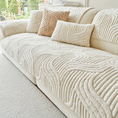 Sofa Cover Wave-Texture Plush Panels for 2 to Large 4-Seater Sofas, Armrest or Pillowcase Options