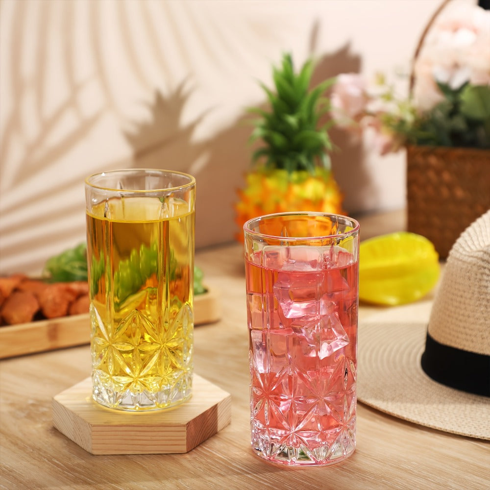 Twelve-Piece Textured Highball Glass Set with 12-Ounce Capacity and 5.9-Inch Tall Clear Design