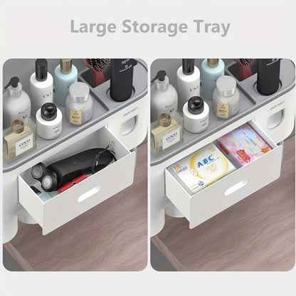 Wall-Mounted Toothbrush Organizer with Dispenser, Side Brush Stand and Two- or Three-Cup Options