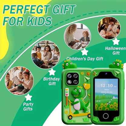 Kids Dinosaur Toy Phone with 8GB, HD Touchscreen & Dual Camera – Educational Travel Toy Cell Phone for Boys & Girls, Birthday Halloween Christmas Gift