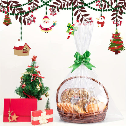 Fifty-Pack Clear Cellophane Gift Basket Bags, 18 x 30 Inch Large Transparent Wrapping Sleeves