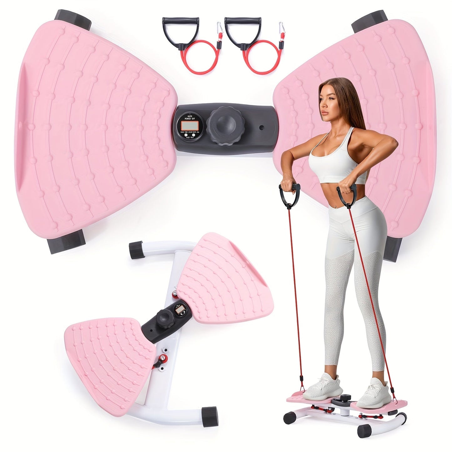 Fitness Equipment Waist Twist Stepper with Resistance Tubes, 360-Degree Pedal Motion and Three Options