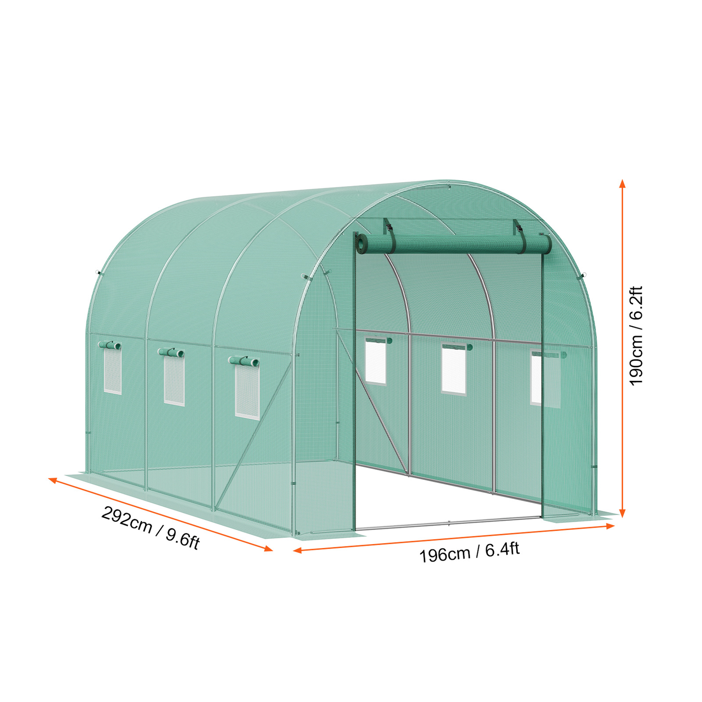 10- to 20-Foot Tunnel Greenhouse with Green Cover, Roll-Up Door and Size-Specific Vent Windows