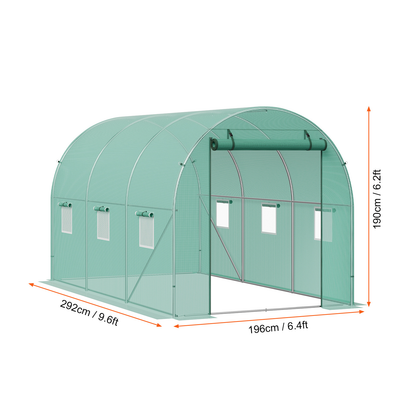 10- to 20-Foot Tunnel Greenhouse with Green Cover, Roll-Up Door and Size-Specific Vent Windows