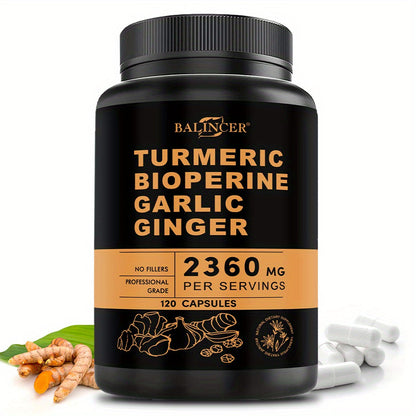 Herbal Supplement with BALINCER Label, Turmeric Bioperine Garlic Ginger 2360mg per Serving, 120 Capsules