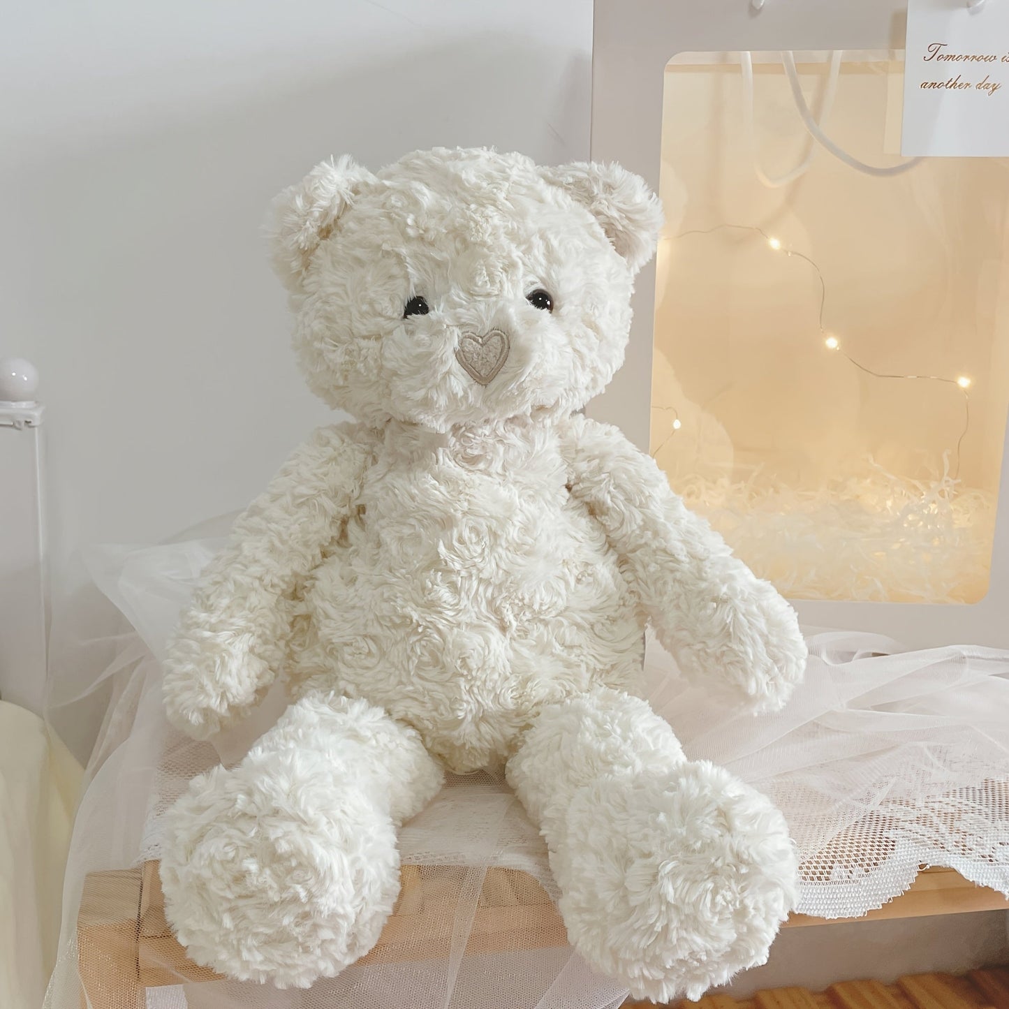 Stuffed Animal White Teddy Bear with Loving Heart Detail, Kawaii Theme and One Source Style
