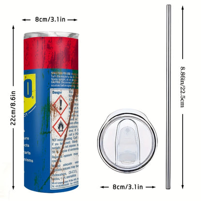 Insulated Tumbler 20oz WD-40 Can-Style Graphic on White Stainless Steel Travel Mug with Lid and Straw