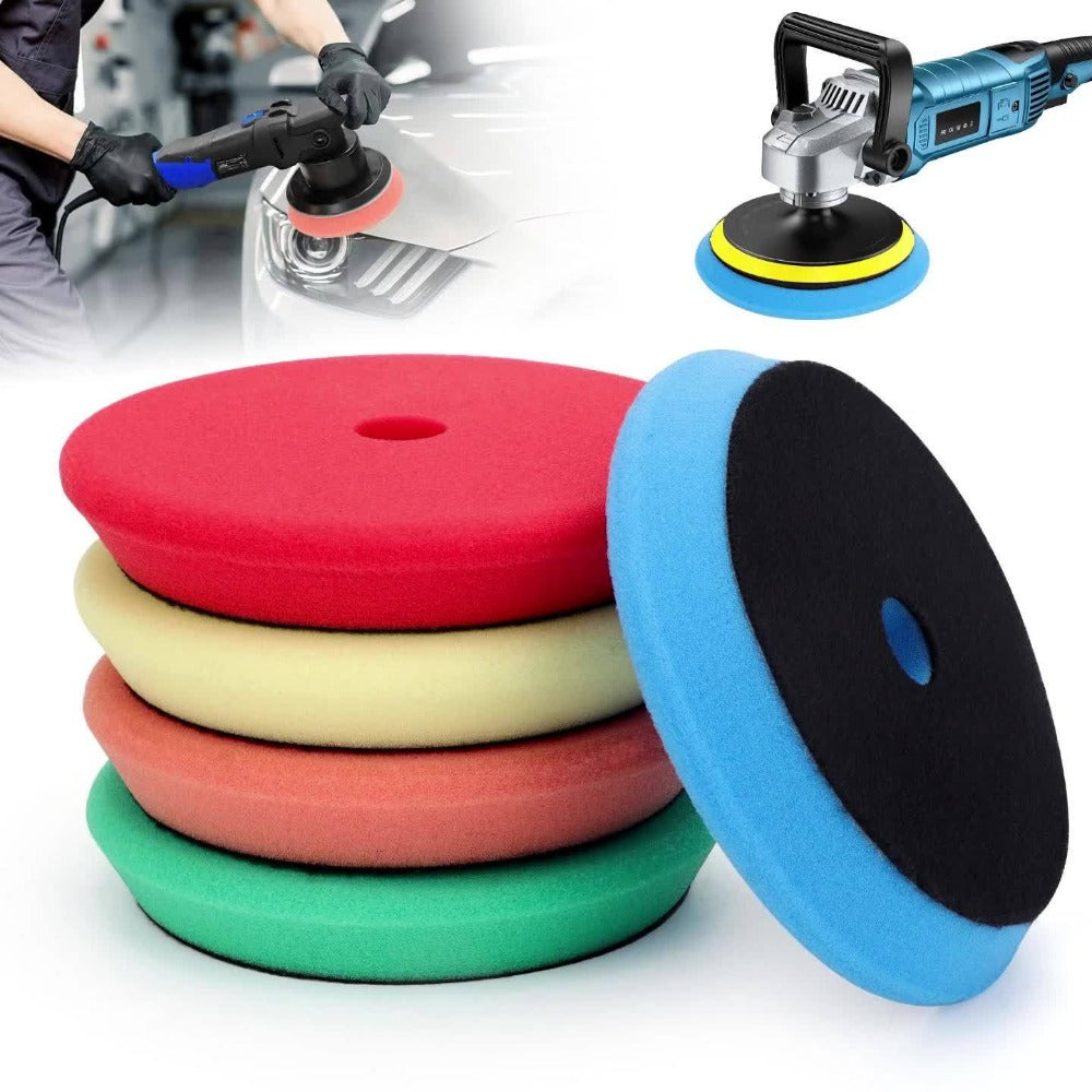 6-Inch Foam Buffing Pads 5-Pack – Beveled Edge Sponge Polishing Disc Set for Car Detailing, Sanding & Waxing, Fits Drill & DA Polisher
