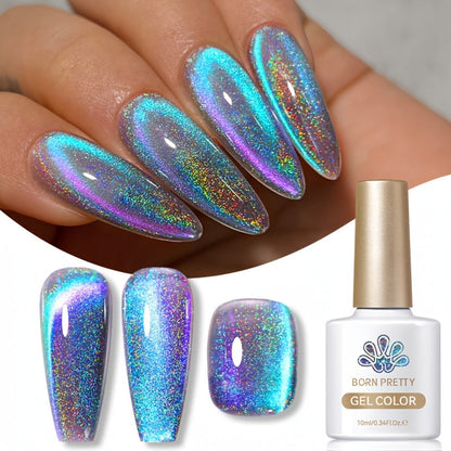 Gel Nail Polish in 10ml 9D Holographic Rainbow Cat-Eye with Magnetic Swirl and UV/LED Cure