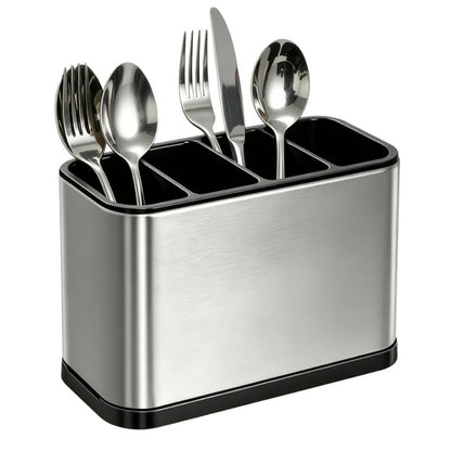 Utensil Holder Stainless Steel Cutlery Organizer 4-Compartment Countertop Caddy Anti-Slip Drain Holes for Kitchen Forks Knives Spoons Chopsticks