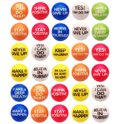 Inspirational Sponge Stress Balls 30 Pack 6.3cm, Motivational Slogan Hand Fitness Relaxation Balls for Classroom Rewards