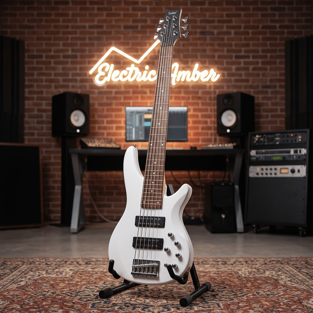 Electric Bass Guitar, Adjustable, 44 Inch, White, Inch, GIB for Lessons and Practice detail image - detail view 4