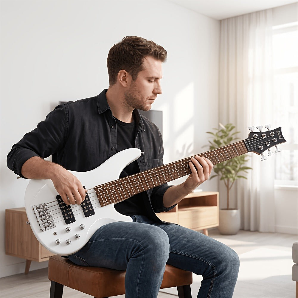 Electric Bass Guitar, Adjustable, 44 Inch, White, Inch, GIB for Lessons and Practice detail image - detail view 6