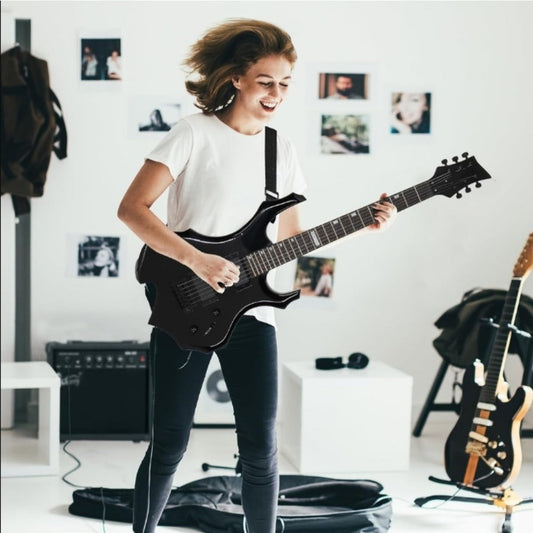 Electric Guitar, Adjustable, Portable, Amp, Set, Black for Lessons and Practice detail image