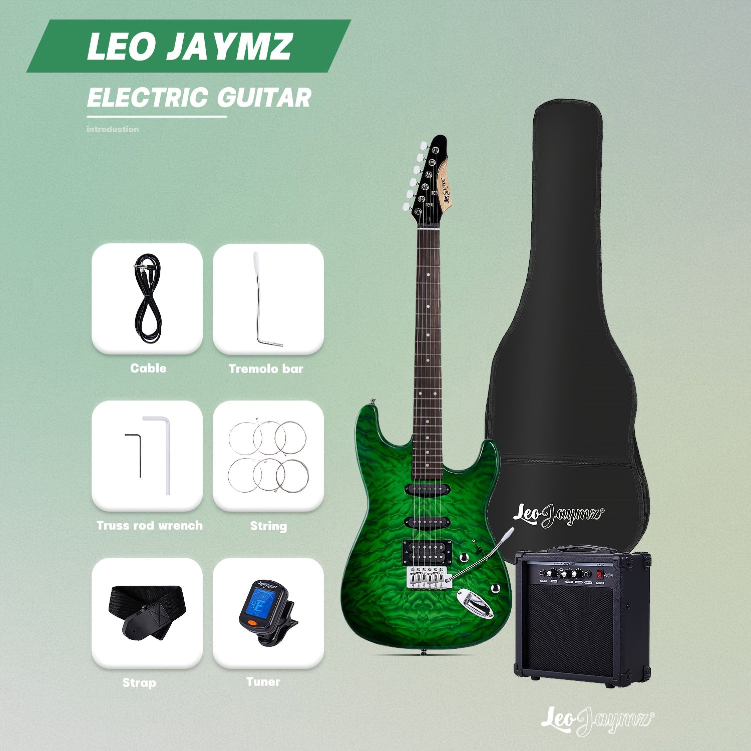 Electric Guitar shown in the Ocean Green option