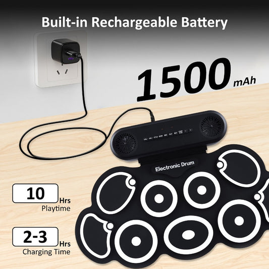 Electronic Drum Kit, Portable, Set, 9-Pads, Roll-Up for Electronic Drum Practice detail image
