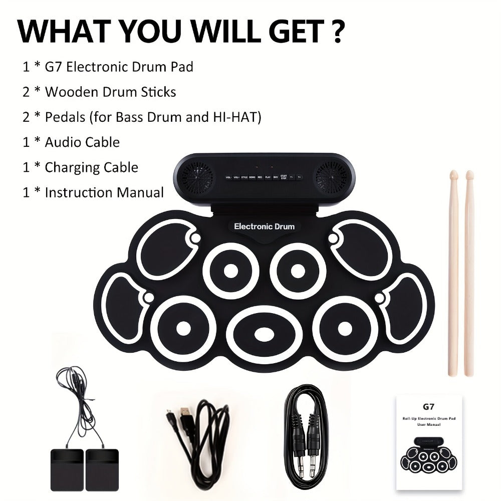 Electronic Drum Kit, Portable, Set, 9-Pads, Roll-Up for Electronic Drum Practice detail image - detail view 3