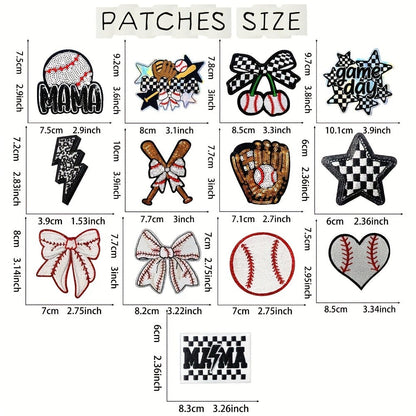 Embroidered Patch - Baseball Patches Iron-on 13pcs Sequin Applique Set with Gloves Bats Stars - product detail view 2