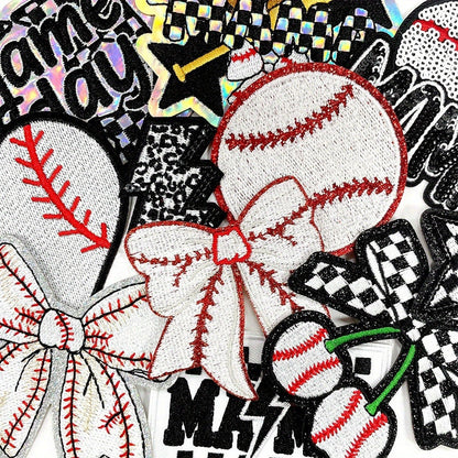 Embroidered Patch - Baseball Patches Iron-on 13pcs Sequin Applique Set with Gloves Bats Stars - product detail view 3