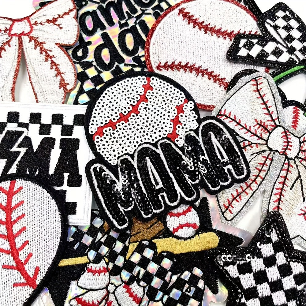 Embroidered Patch - Baseball Patches Iron-on 13pcs Sequin Applique Set with Gloves Bats Stars - product detail view 4