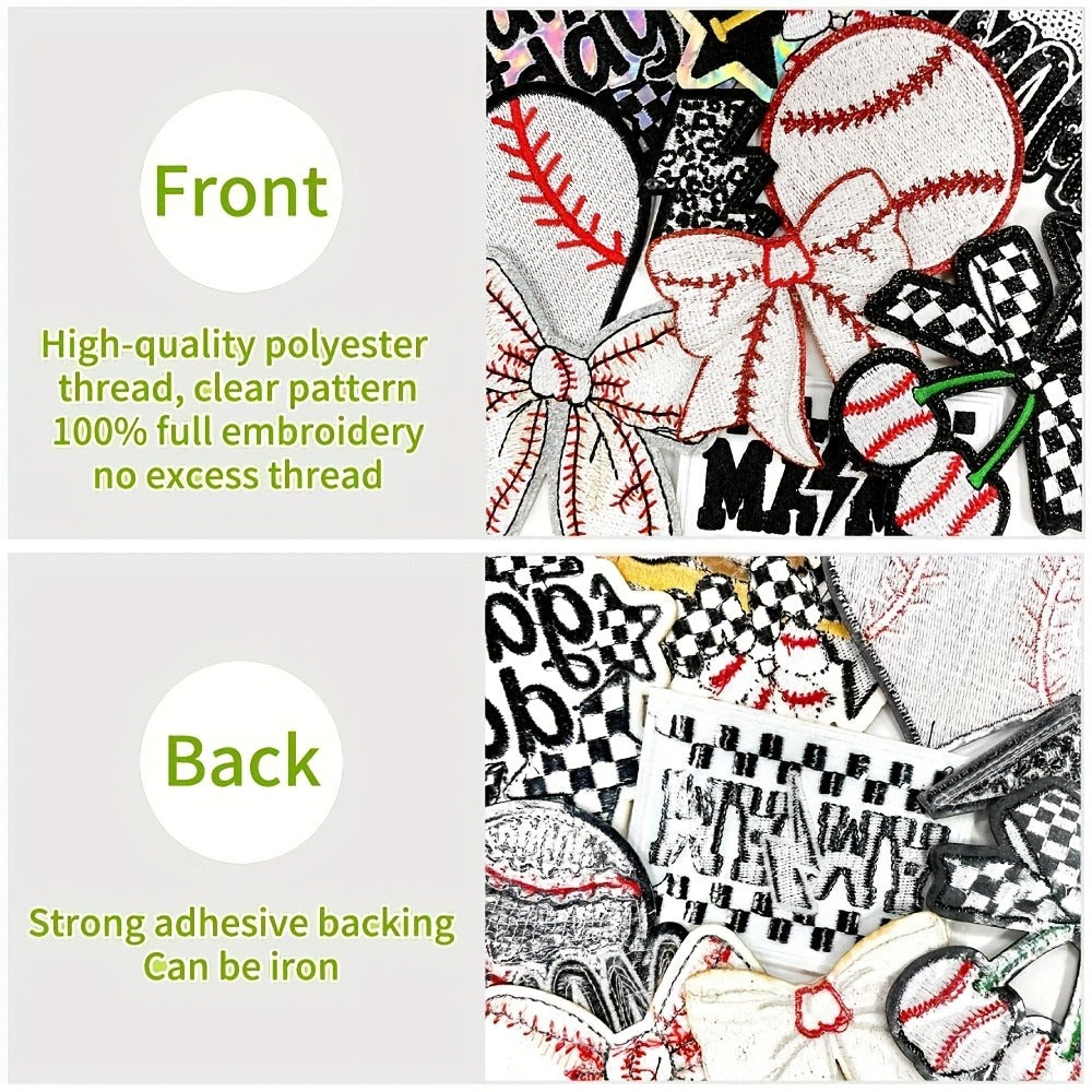 Embroidered Patch - Baseball Patches Iron-on 13pcs Sequin Applique Set with Gloves Bats Stars - product detail view 5