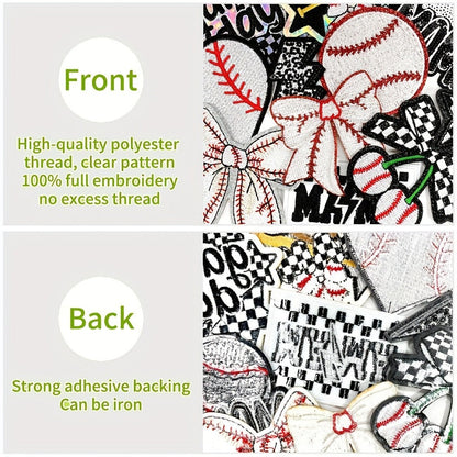 Embroidered Patch - Baseball Patches Iron-on 13pcs Sequin Applique Set with Gloves Bats Stars - product detail view 5