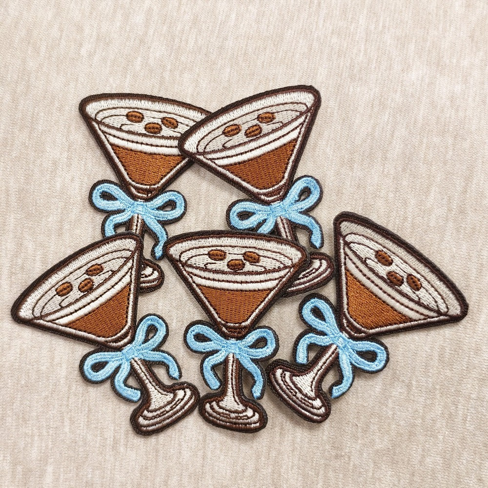 Embroidered Patch - Espresso Martini Set 5pcs Vintage Iron-On Polyester Patches for Clothing - product detail view 3