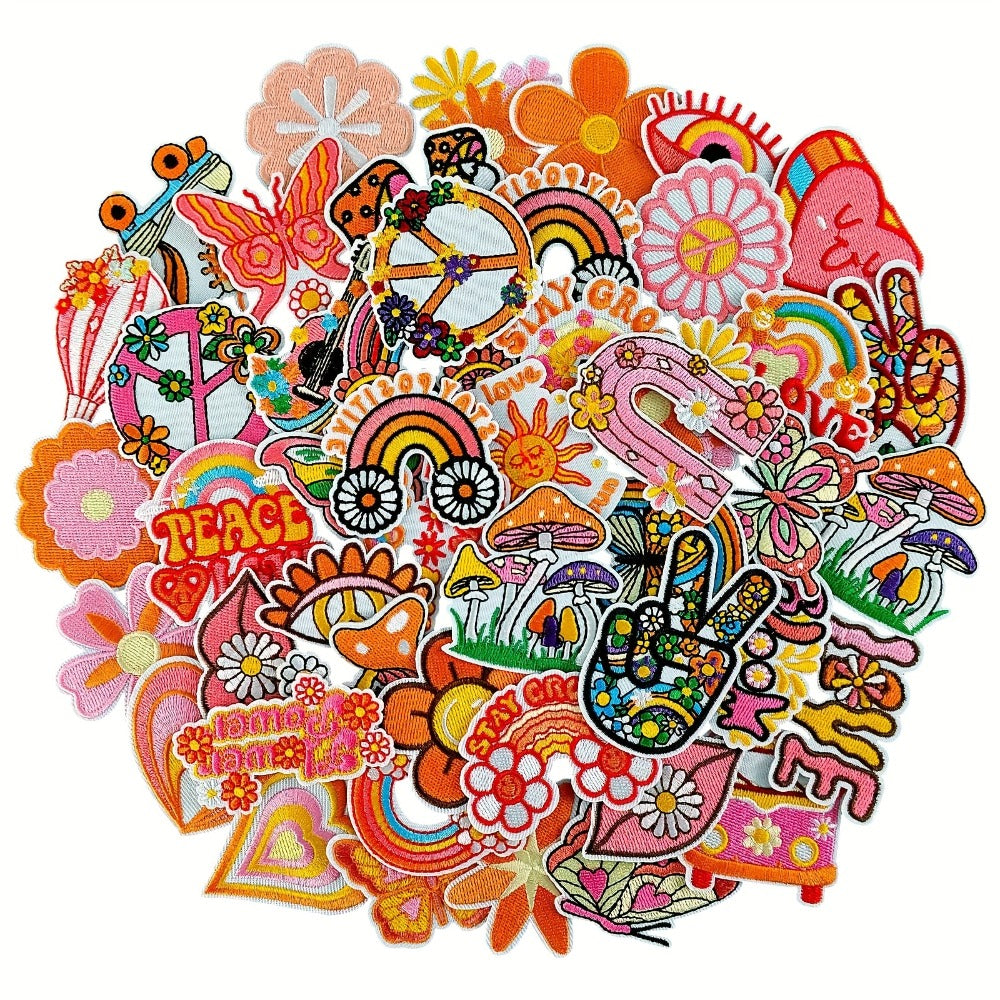 Embroidered Patch - Iron-On Patches Set of 48 - Hippie Bohemian Appliques for Clothing, Hats - main product view