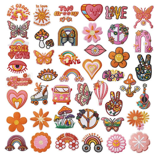 Embroidered Patch - Iron-On Patches Set of 48 - Hippie Bohemian Appliques for Clothing, Hats - product detail view 2